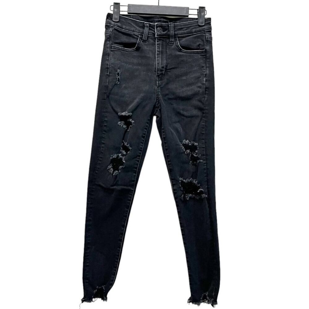 American Eagle Next Level Skinny Jeans Hi-Rise Jegging Crop Distressed Sz 2